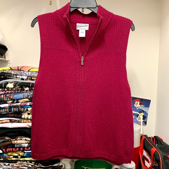Pendleton Wool Quarter Zip Vest Womens Large Red - Picture 1 of 5